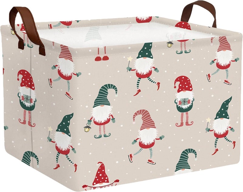BOOHIT Large Christmas Gifts Empty Baskets Kids Collapsible Holiday Storage Bin with Handle (Dance Gnome) - Image 1